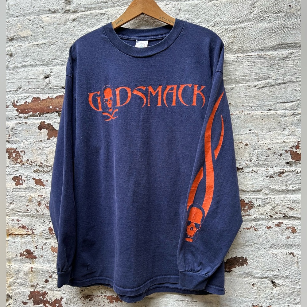 Vintage Godsmack Long-Sleeve tee XL 2000’s rare distressed Skull,tribal metal
